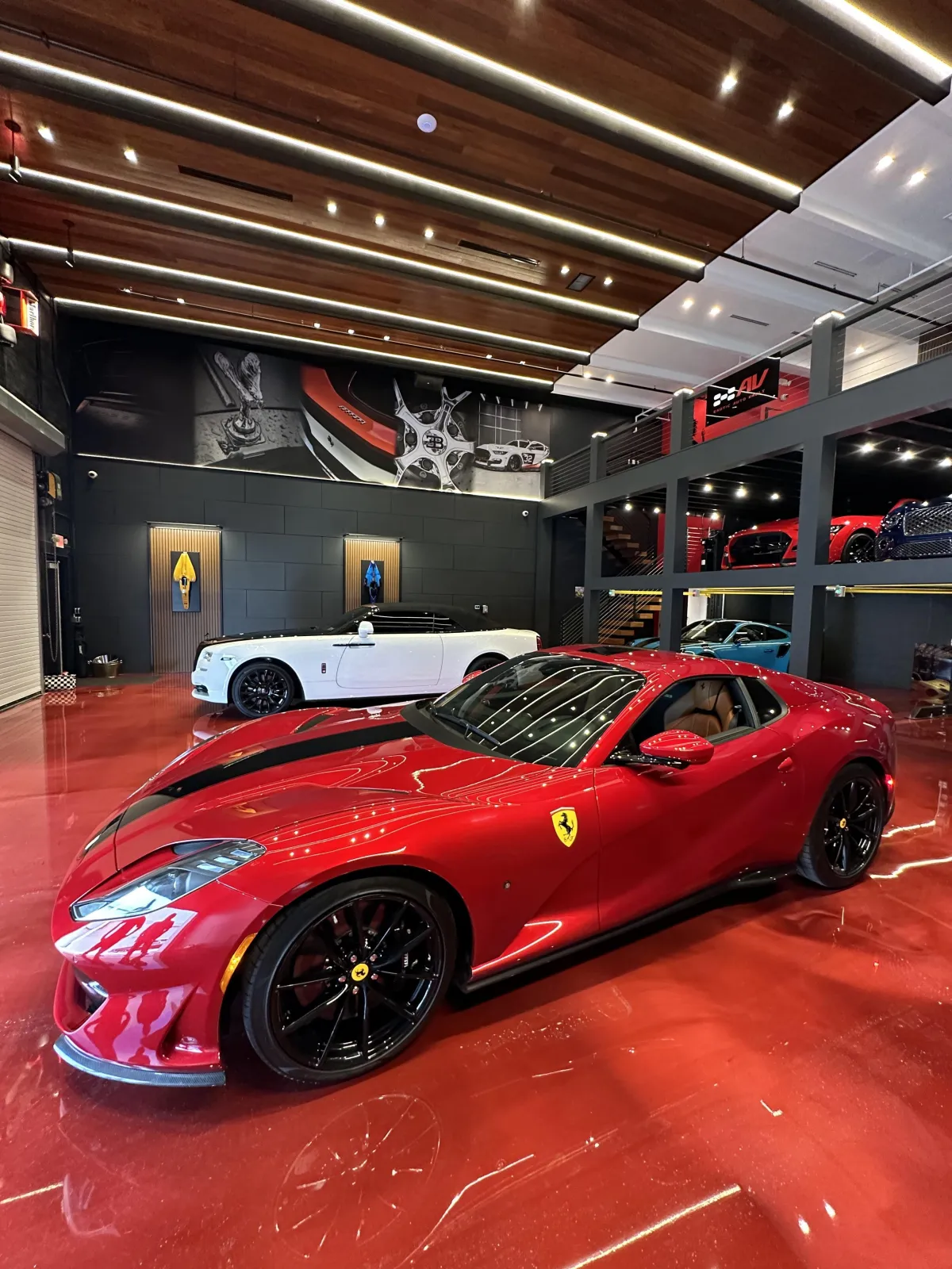 Ferrari inside a private luxury car storage garage